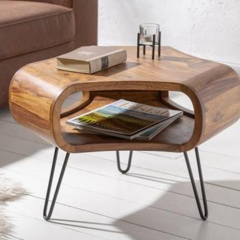 Estila Masívny retro konferenčný stolík Spin 60cm s oblými tvarmi v hnedom prevedení obrázok