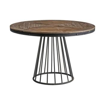 Estila Masívny vintage jedálenský stôl Lavia Pine z masívneho dreva s čiernym kovovým rámom a podstavou okrúhly hnedý 120cm obrázok