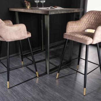 Estila Moderná art deco barová stolička Fribourg s ťavím béžovým čalúnením na čiernych nožičkách so zlatým detailom 104cm obrázok
