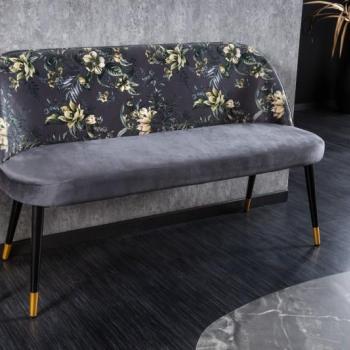 Estila Moderná art-deco čalúnená lavica Floreque do predsiene so sivým zamatovým poťahom s florálnym motívom 130cm obrázok