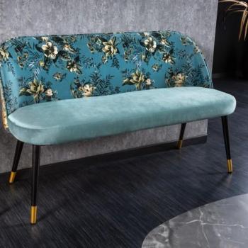 Estila Moderná art-deco lavica Floreque do predsiene s tyrkysovým zamatovým čalúnením s florálnym motívom 130cm obrázok