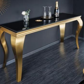 Estila Moderná baroková konzola do predsiene Gold Barock zlatá / čierna opálové sklo 140cm obrázok
