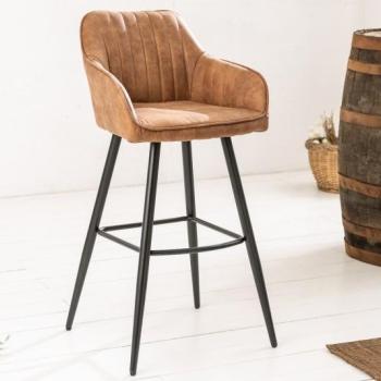 Estila Moderná barová stolička Vittel z mikrovlákna hnedej farby s čiernymi kovovými nohami 102cm obrázok
