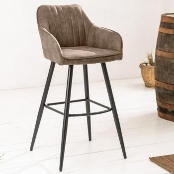 Estila Moderná barová stolička Vittel z mikrovlákna sivohnedej farby s čiernymi kovovými nohami 102cm obrázok