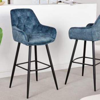 Estila Moderná Chesterfield barová stolička Mast zamatová modrá 107cm obrázok