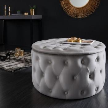 Estila Moderná Chesterfield taburetka Modern Barock v sivom zamatovom čalúnení 75cm obrázok