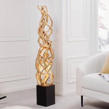 Estila Moderná exotická stojaca lampa Nathany z prírodne hnedého dreva s čiernym dreveným podstavcom 151cm obrázok