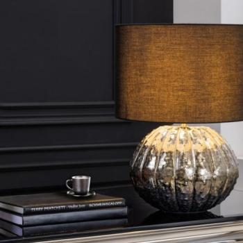 Estila Moderná glamour stolná lampa Redesia s kovovým strieborným stojanom a čiernym okrúhlym tienidlom 55cm obrázok