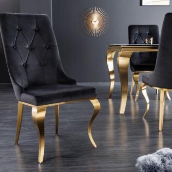Estila Moderná jedálenská stolička v barokovom štýle Gold Barock zlatá / čierna s klopadlom v tvare hlavy leva 102cm obrázok