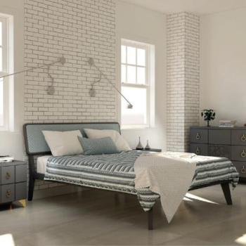 Estila Moderná masívna posteľ Beliasso v tmavosivej farbe s čalúneným podlhovastým čelom s oblými hranami 160x200cm obrázok