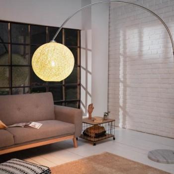 Estila Moderná stojaca lampa Lewis s pleteným tienidlom bielej farby 205cm obrázok