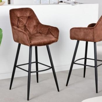Estila Moderná zamatová barová stolička Mast Chesterfield hnedá 107cm obrázok