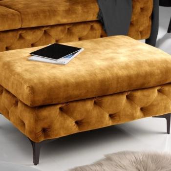 Estila Moderná zamatová taburetka Modern Barock v horčicovej farbe s chesterfield prešívaním 92cm obrázok