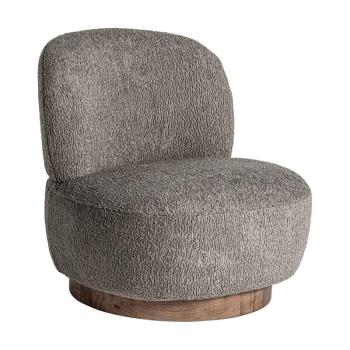 Estila Moderné buklé kreslo Aurelia sivej farby s kruhovou hnedou podstavou z masívneho dreva 80cm obrázok