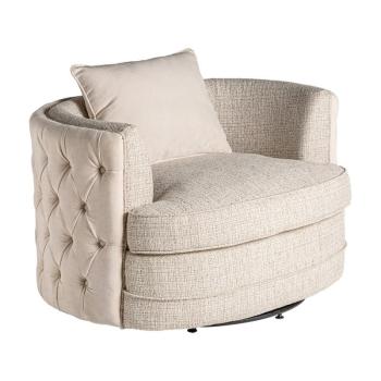 Estila Moderné okrúhle kreslo Tucson v krémovej bielej farbe s chesterfield prešívaním a vankúšom 113cm obrázok