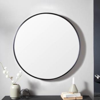 Estila Moderné štýlové okrúhle nástenné zrkadlo Smialls v čiernom ráme 80cm obrázok