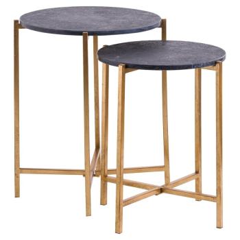 Estila Moderný art-deco set dvoch príručných stolíkov Barrela s čiernou mramorovou doskou a zlatými nohami 61cm obrázok