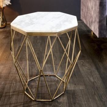 Estila Moderný biely príručný stolík Diamond Marble s mosadznou podstavou v prevedení mramor 50cm obrázok