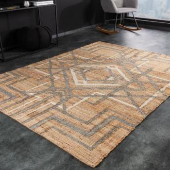 Estila Moderný dizajnový obdĺžnikový koberec Makalu béžovej farby so šedým geometrickým vzorom 230cm obrázok