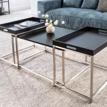 Estila Moderný dizajnový set troch konferenčných stolíkov Elements s pochrómovanými nohami a čiernymi povrchovými doskami 75cm obrázok