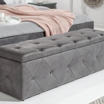 Estila Moderný hranatý taburet Caledonia v sivom poťahu s úložným priestorom 140cm obrázok