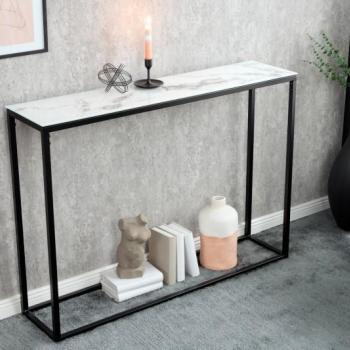 Estila Moderný konzolový stolík Industria Marbleux s vrchnou doskou v prevedení biely mramor s čiernou kovovou podstavou 81cm obrázok