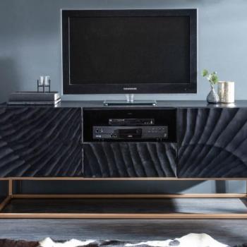 Estila Moderný masívny TV stolík Cumbria v čiernej farbe so zlatými nohami 160cm obrázok