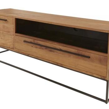 Estila Moderný masívny TV stolík Liner z akácie s čiernou kovovou konštrukciou so zásuvkou a dvierkami 165cm obrázok