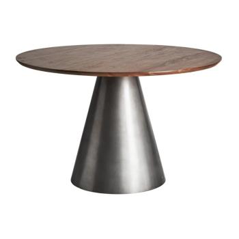 Estila Moderný okrúhly jedálenský stôl Seipur so striebornou kovovou podstavou a masívnou hnedou vrchnou doskou 120cm obrázok