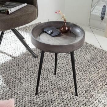 Estila Moderný okrúhly príručný stolík Tamworth IV z masívneho akáciového dreva v sivej farbe 35cm obrázok