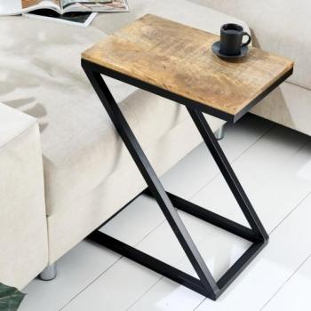 Estila Moderný príručný stolík Dahle z mangového dreva s čiernou kovovou konštrukciou 60cm obrázok
