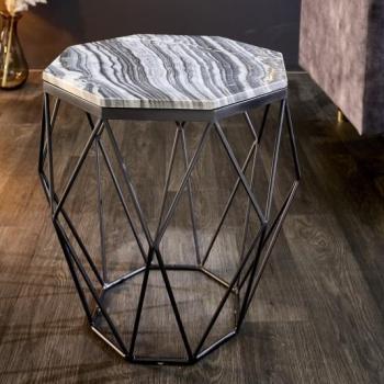 Estila Moderný príručný stolík Diamond Marble s mramorovou vrchnou doskou a čiernou kovovou podstavou 50cm obrázok