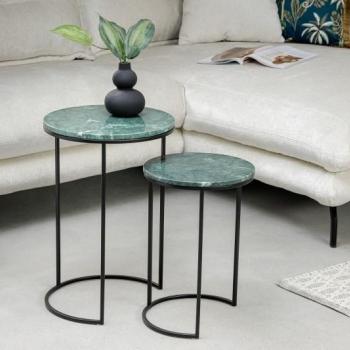 Estila Moderný set dvoch mramorových príručných stolíkov Elements v art-deco štýle tyrkysovej farby s čiernou podstavou obrázok
