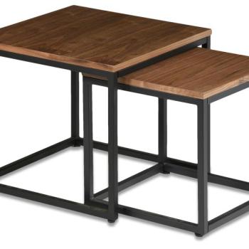 Estila Moderný set konferenčných stolíkov Vidar z dreva s čiernou kovovou podstavou štvorcový hnedý 50cm obrázok