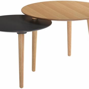 Estila Moderný set okrúhlych príručných stolík Nordica Clara zo svetlo hnedého dreva s masívnymi dubovými nožičkami 64cm obrázok