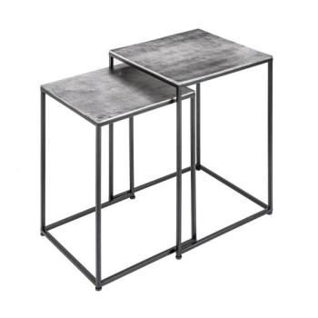 Estila Moderný sivý set príručných stolíkov Elements so štvorcovou doskou a čiernou konštrukciou z kovu 40cm obrázok