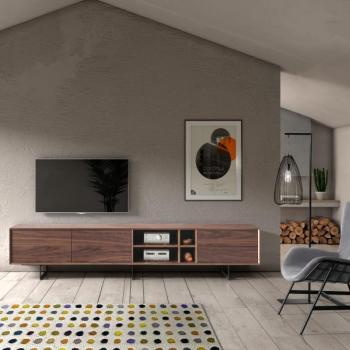 Estila Moderný TV stolík Chrysler v hnedej farbe s úložným priestorom s čiernymi nožičkami 240cm obrázok