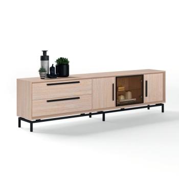 Estila Moderný TV stolík Estoril zásuvkami a dvierkami z masívu a skla na nožičkách 233cm obrázok