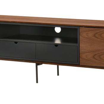 Estila Moderný TV stolík Nordica Nogal v orechovo hnedej farbe so zásuvkami a dvierkami s čiernymi kovovými nožičkami 200cm obrázok