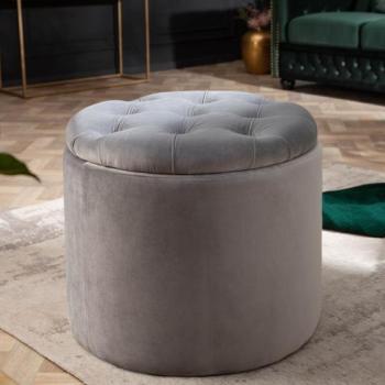 Estila Okrúhla strieborná taburetka Modern Barock s úložným priestorom 50cm obrázok