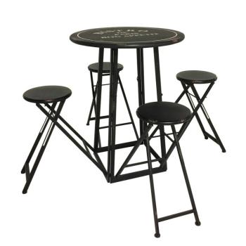 Estila Okrúhly barový industriálny stôl so štyrmi stoličkami Stanley v čiernom kovovom prevedení so starožitným efektom 163cm obrázok
