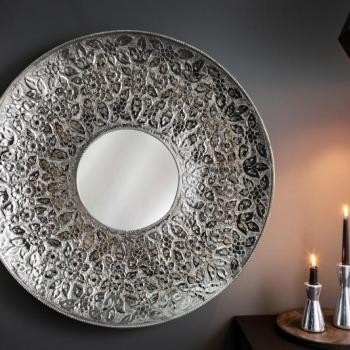 Estila Orientálne nástenné zrkadlo Unique so strieborným kovovým rámom 81 cm obrázok