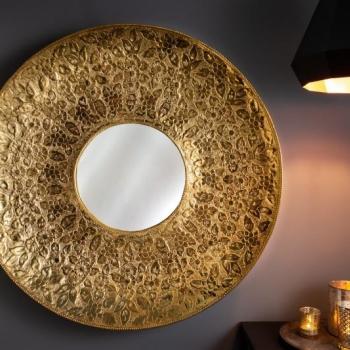 Estila Orientálne okrúhle zrkadlo Unique s kovovým ornamentálnym rámom zlatej farby 81cm obrázok