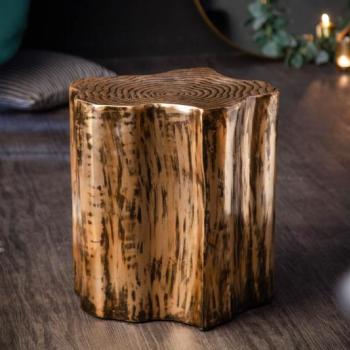 Estila Orientálny jedinečný príručný stolík Anillko s nadčasovou kresbou na povrchovej doske v tvare kmeňa stromu zlatej farby 47cm obrázok