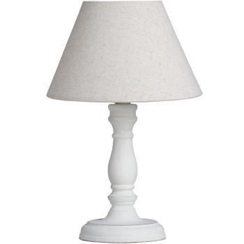 Estila Provensálska biela nočná lampa CYRENE s drevenou vyrezávanou podstavou a ľanovým tienidlom 30cm obrázok