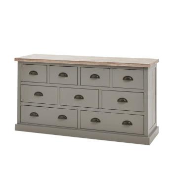 Estila Provensálska komoda Greytone v sivej farbe z masívneho dreva s deviatimi zásuvkami 152cm obrázok
