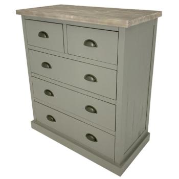 Estila Provensálska komoda Greytone z masívneho dreva sivej farby s piatimi zásuvkami 102cm obrázok
