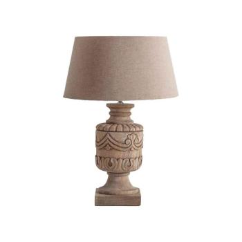 Estila Provensálska stolná lampa Lance s vyrezávanou podstavou z masívneho mangového dreva a s béžovým bavlneným tienidlom 62cm obrázok