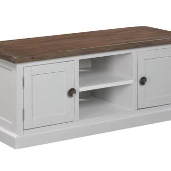Estila Provensálsky luxusný TV stolík Escapia v off-white odtieni s dvomi poličkami a dvomi dvierkami 120cm obrázok