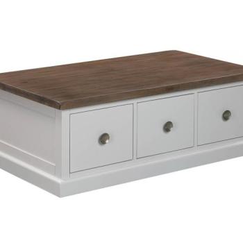 Estila Provensálsky masívny konferenčný stolík Escapia v off-white odtieni s hnedou povrchovou doskou 120cm obrázok